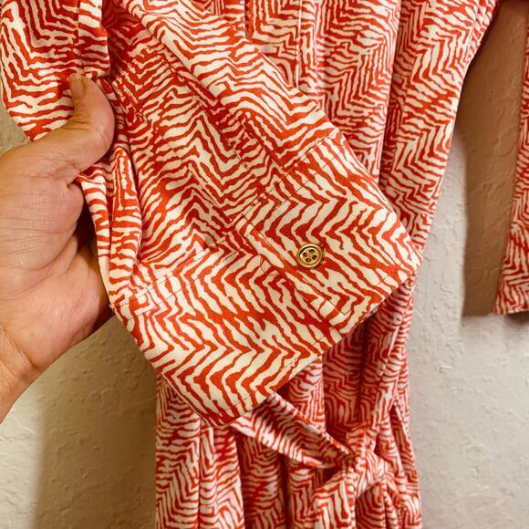 TALBOTS Dress Ponte‎ Knit Rayon Collared Shirt Belted Coral Classic Capsule NWT - Picture 8 of 13